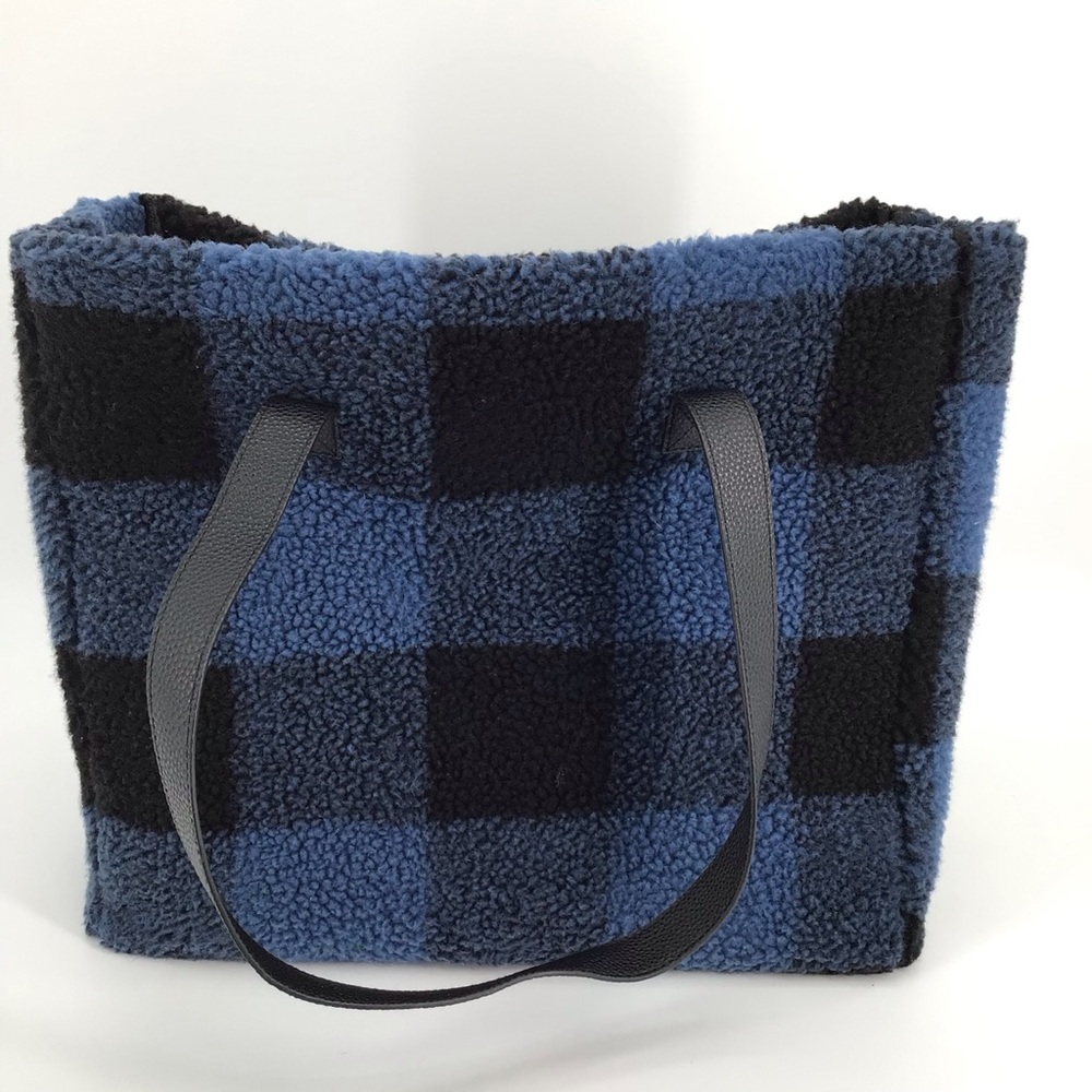 Barnes & Noble Exclusive Blue Buffalo Plaid Sherpa Tote Bag - Picture 3 of 11